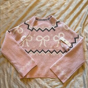 No Boundaries Pink and Black Bow Pattern Sweater